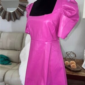 Women's TCEC Dress Medium faux leather 🩷 Pink Puff Sleeve